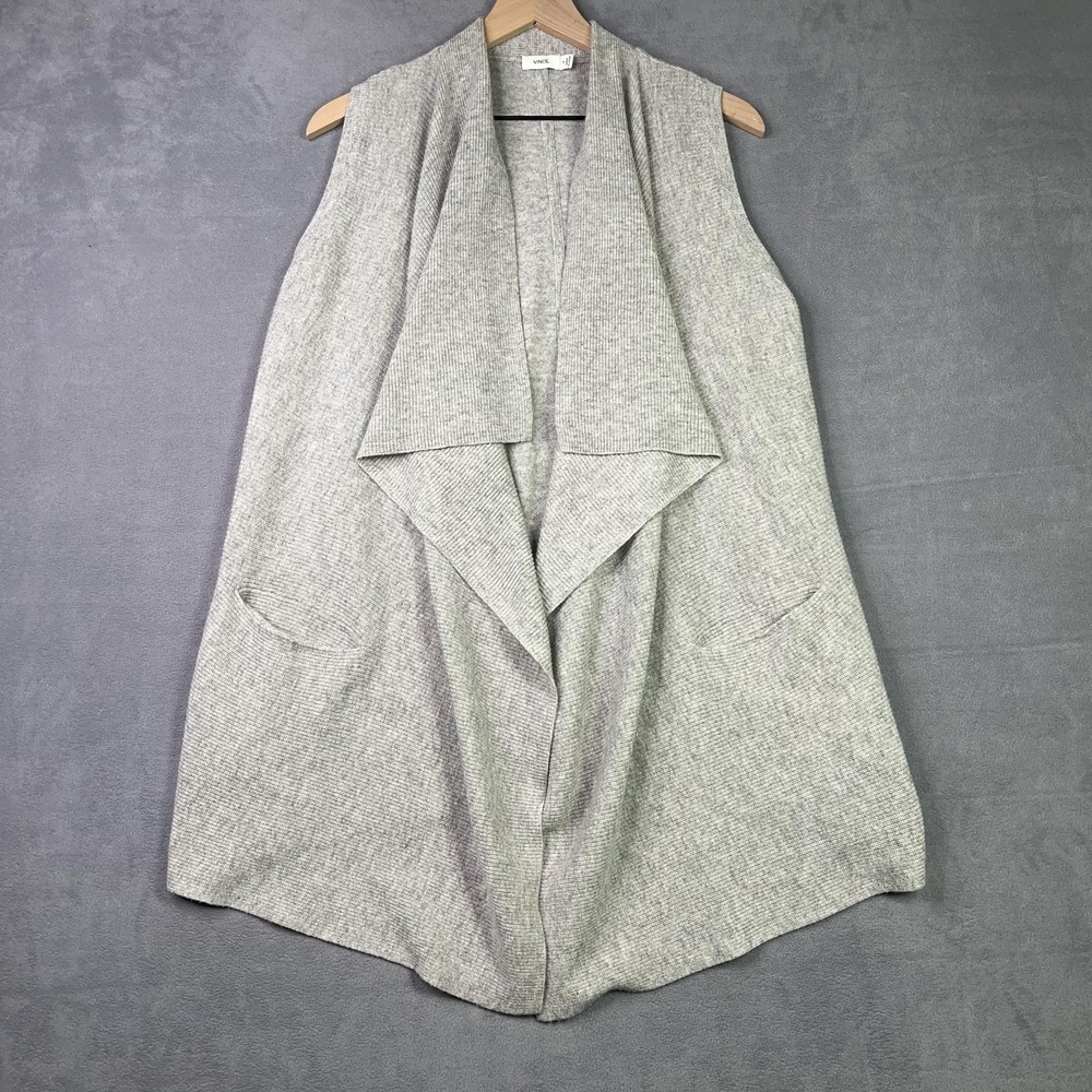 Vince Sweater Vest Womens Medium Gray Wool Cashmere Open Front Drape Cardigan
